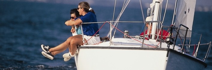 two women on a sail boat in St. Pete, FL