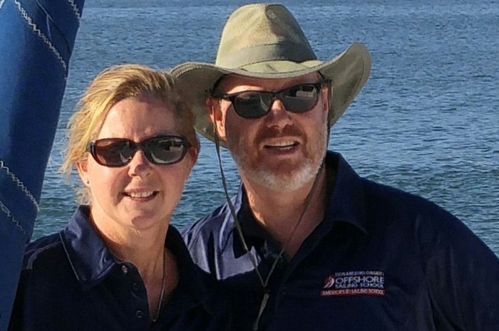 Flotilla leaders Nate and Heather Atwater guiding a sailing trip on a sailboat, experienced and trusted skippers