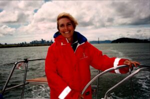 Doris Colgate at the helm