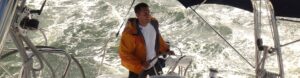 Learning to handle a big monohull in heavy seas