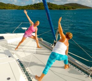 Practicing exercises on a sailboat