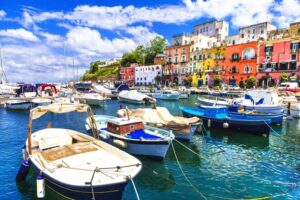 Skiffs in harbor of Amalfi Coast Italy