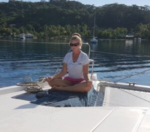 Yoga exercises on a sailboat