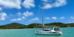 Sailboat on turquoise waters